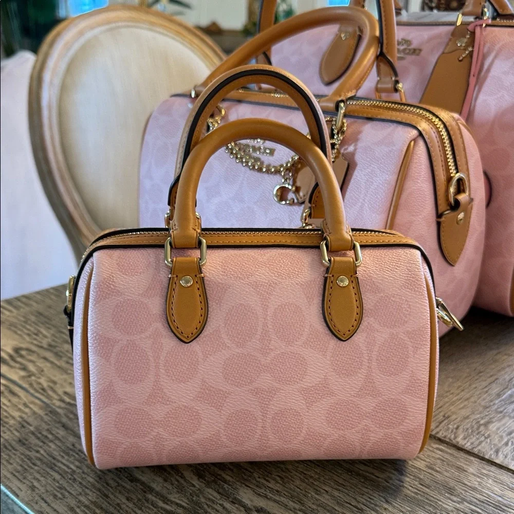 NWT Coach Mini Rowan Crossbody Bag In Signature Canvas With Charms